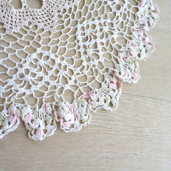 Handmade Crocheted 15 inches Round Doily with Scalloped Edges & Pastel Accents - Picture 3 of 6